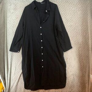 GGUHHU Womens 2XL Shirt Dress Black Long Sleeve Button Up Lagenlook Minimalist